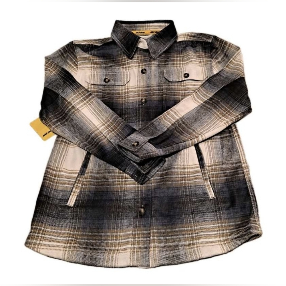 Womens Ski-Doo Blue & Ivory Lifestyle Plaid Shacket Size Medium